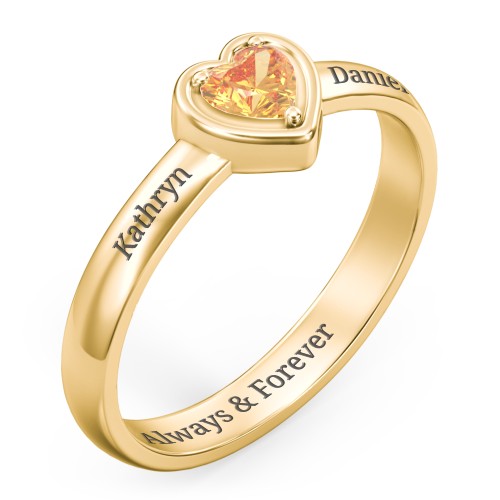 Heart in a Heart Ring – 18K Gold Plated Silver with Citrine