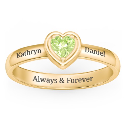 Heart in a Heart Ring – 18K Gold Plated Silver with Peridot