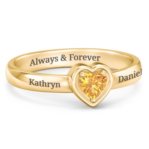 Heart in a Heart Ring – 18K Gold Plated Silver with Citrine