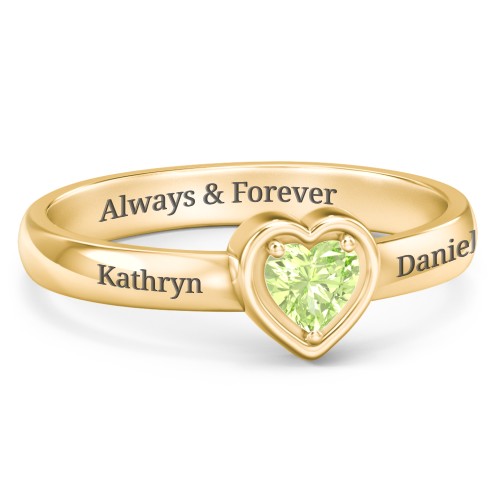 Heart in a Heart Ring – 18K Gold Plated Silver with Peridot