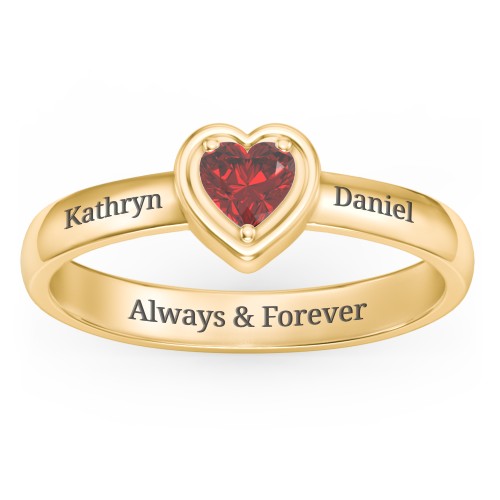Heart in a Heart Ring – 10K Yellow Gold with Garnet