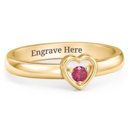 Solitaire Heart Ring in 14K Solid Yellow Gold with Ruby