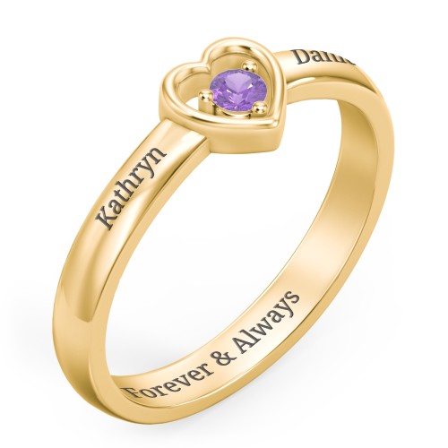 Solitaire Heart Ring – 18K Gold Plated Silver with Amethyst