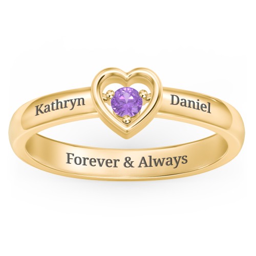 Solitaire Heart Ring – 18K Gold Plated Silver with Amethyst