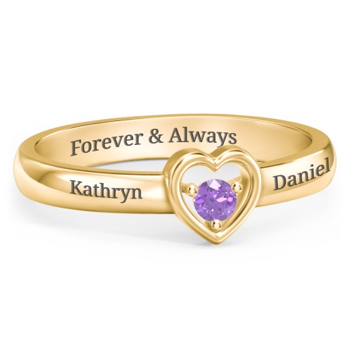 Solitaire Heart Ring – 18K Gold Plated Silver with Amethyst