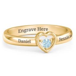 Solitaire Heart Ring in 18K Gold Plated Silver with Blue Topaz