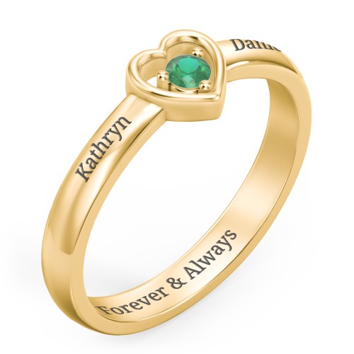 Solitaire Heart Ring – 18K Gold Plated Silver with Emerald