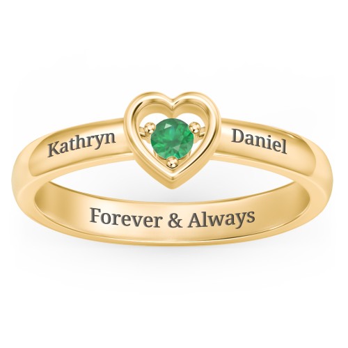 Solitaire Heart Ring – 18K Gold Plated Silver with Emerald