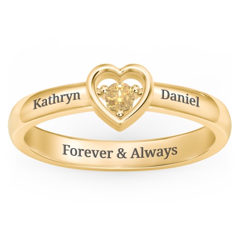 Solitaire Heart Ring – 18K Gold Plated Silver with Citrine