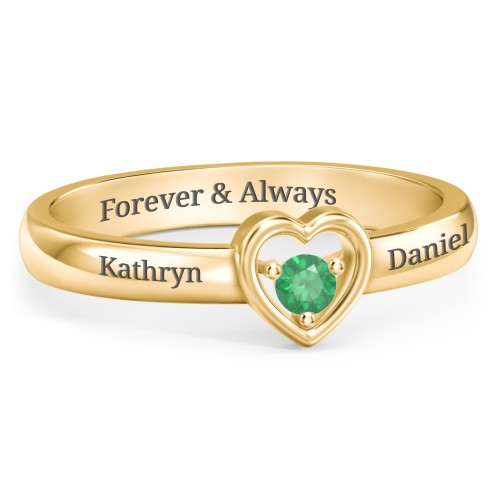 Solitaire Heart Ring – 18K Gold Plated Silver with Emerald