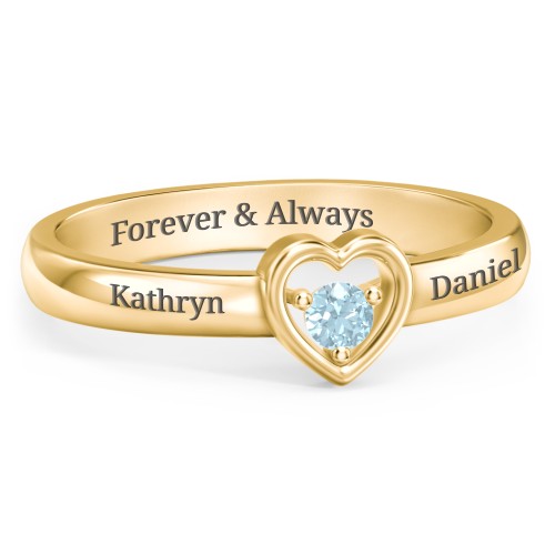 Solitaire Heart Ring – 18K Gold Plated Silver with Blue Topaz
