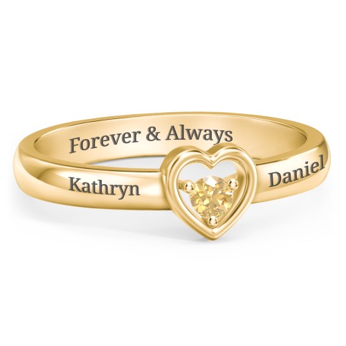 Solitaire Heart Ring – 18K Gold Plated Silver with Citrine
