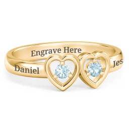 Kissing Hearts Ring in 18K Gold Plated Silver with Blue Topaz