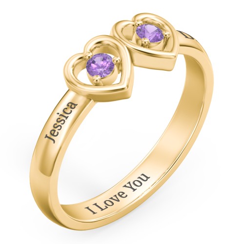 Kissing Hearts Ring – 18K Gold Plated Silver with Amethyst