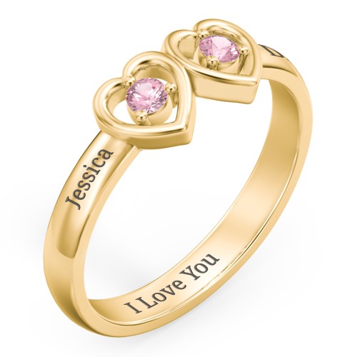 Kissing Hearts Ring – 18K Gold Plated Silver with Pink Tourmaline