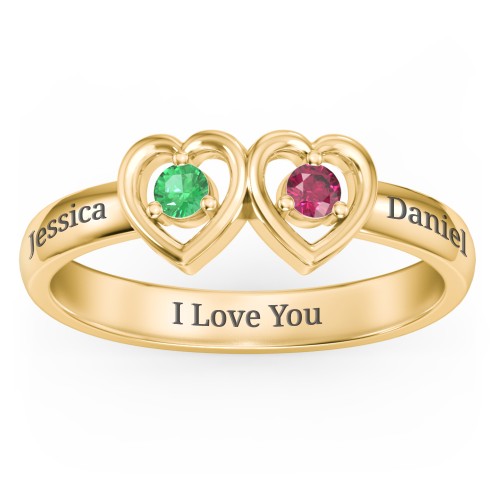 Kissing Hearts Ring – 10K Yellow Gold with Emerald and Ruby