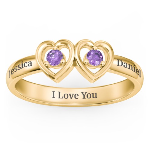 Kissing Hearts Ring – 18K Gold Plated Silver with Amethyst