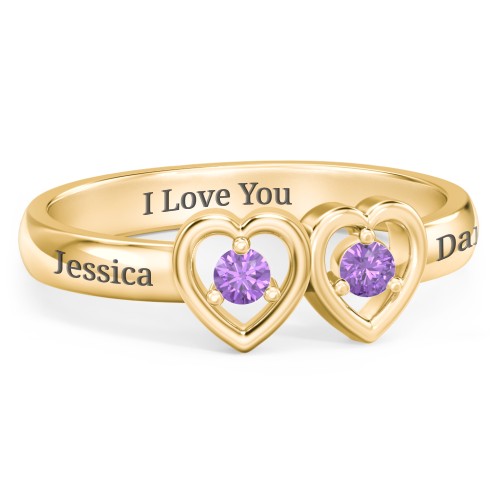 Kissing Hearts Ring – 18K Gold Plated Silver with Amethyst