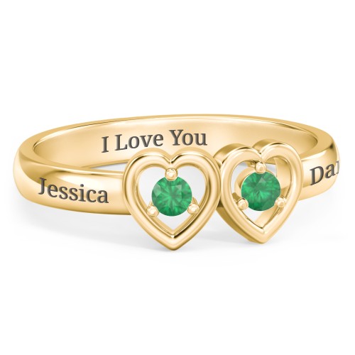 Kissing Hearts Ring – 18K Gold Plated Silver with Emerald