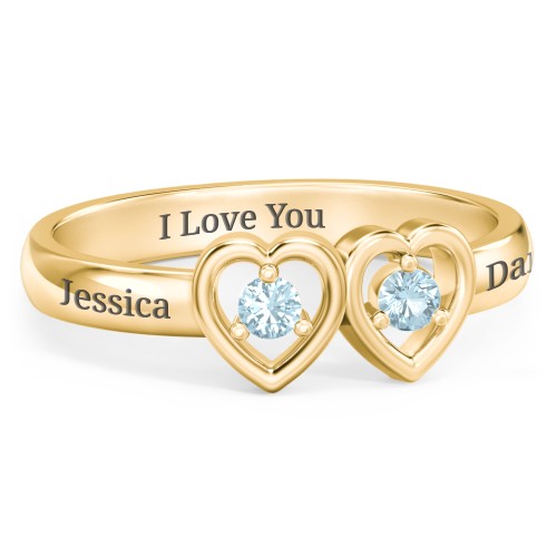 Kissing Hearts Ring – 18K Gold Plated Silver with Blue Topaz