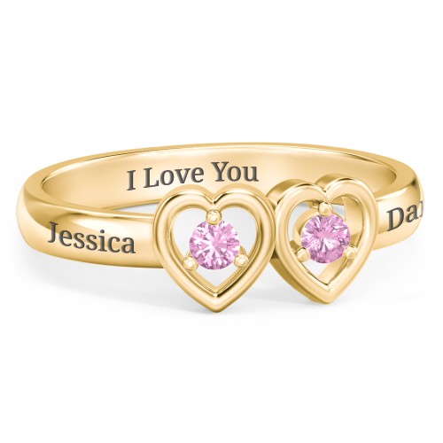 Kissing Hearts Ring – 18K Gold Plated Silver with Pink Sapphire