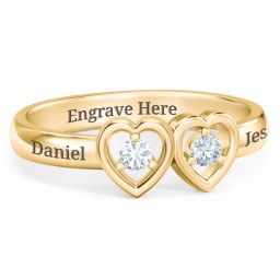 Kissing Hearts Ring in 18K Gold Plated Silver with Aquamarine