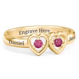 Kissing Hearts Ring in 18K Gold Plated Silver with Ruby