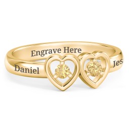 Kissing Hearts Ring in 18K Gold Plated Silver with Citrine