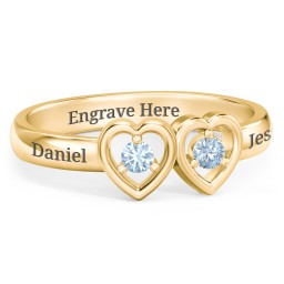 Kissing Hearts Ring in 18K Gold Plated Silver with Blue Topaz