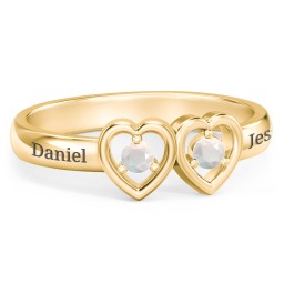 Kissing Hearts Ring in 18K Gold Plated Silver with Opal