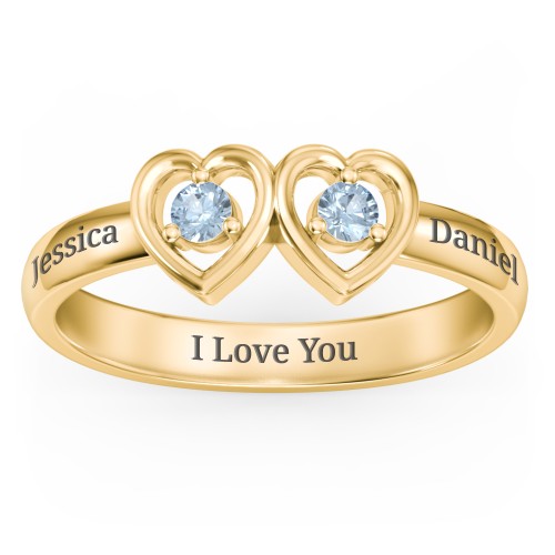 Kissing Hearts Ring – 18K Gold Plated Silver with Blue Topaz
