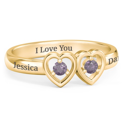 Kissing Hearts Ring – 18K Gold Plated Silver with Alexandrite