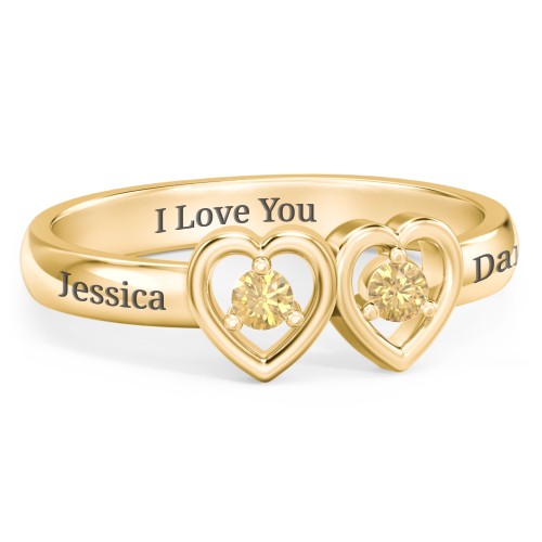 Kissing Hearts Ring – 18K Gold Plated Silver with Citrine