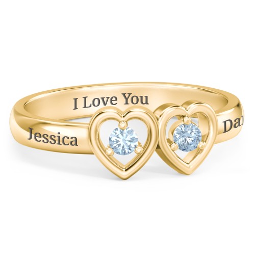 Kissing Hearts Ring – 18K Gold Plated Silver with Blue Topaz