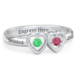 Kissing Hearts Ring in 925 Sterling Silver with Emerald and Ruby