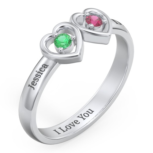 Kissing Hearts Ring – Sterling Silver with Emerald and Ruby