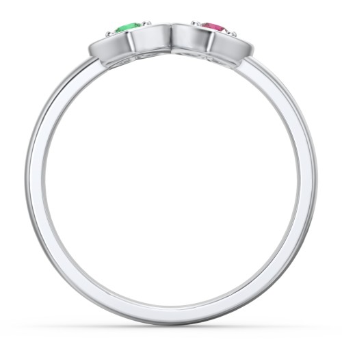 Kissing Hearts Ring – Sterling Silver with Emerald and Ruby