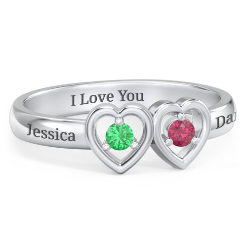Kissing Hearts Ring – Sterling Silver with Emerald and Ruby