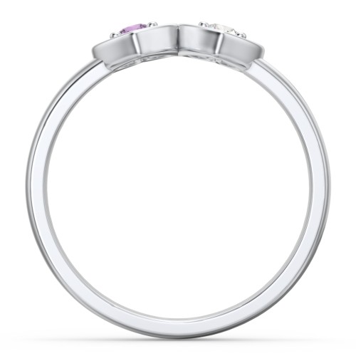 Kissing Hearts Ring – 10K White Gold with Amethyst and Cubic Zirconia