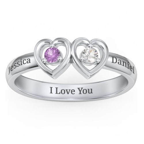 Kissing Hearts Ring – 10K White Gold with Amethyst and Cubic Zirconia