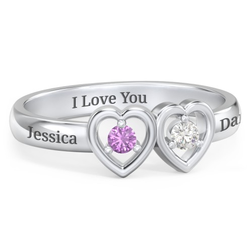 Kissing Hearts Ring – 10K White Gold with Amethyst and Cubic Zirconia
