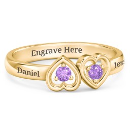 Inverted Kissing Hearts Ring in 18K Gold Plated Silver with Amethyst