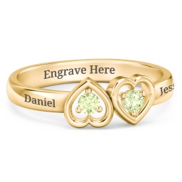 Inverted Kissing Hearts Ring in 18K Gold Plated Silver with Peridot
