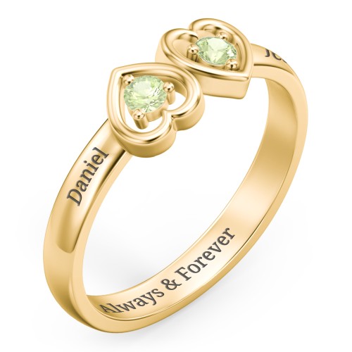 Inverted Kissing Hearts Ring – 18K Gold Plated Silver with Peridot