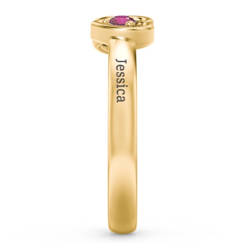 Inverted Kissing Hearts Ring – 18K Gold Plated Silver with Ruby