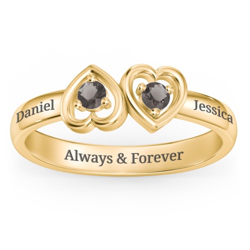 Inverted Kissing Hearts Ring – 18K Gold Plated Silver with Smokey Quartz