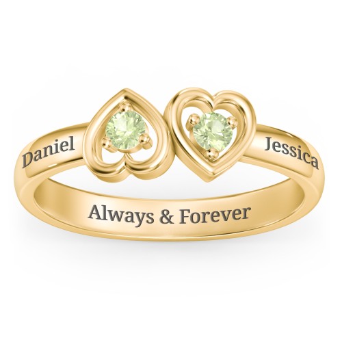 Inverted Kissing Hearts Ring – 18K Gold Plated Silver with Peridot