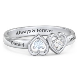Inverted Kissing Hearts Ring in 925 Sterling Silver with Aquamarine and Cubic Zirconia