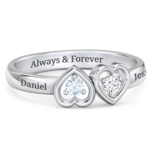 Inverted Kissing Hearts Ring – 10K White Gold with Aquamarine and Cubic Zirconia