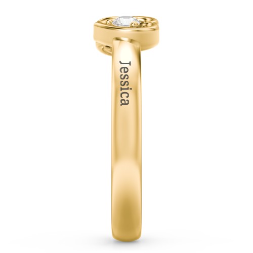 Inverted Kissing Hearts Ring – 10K Yellow Gold with Aquamarine and Cubic Zirconia